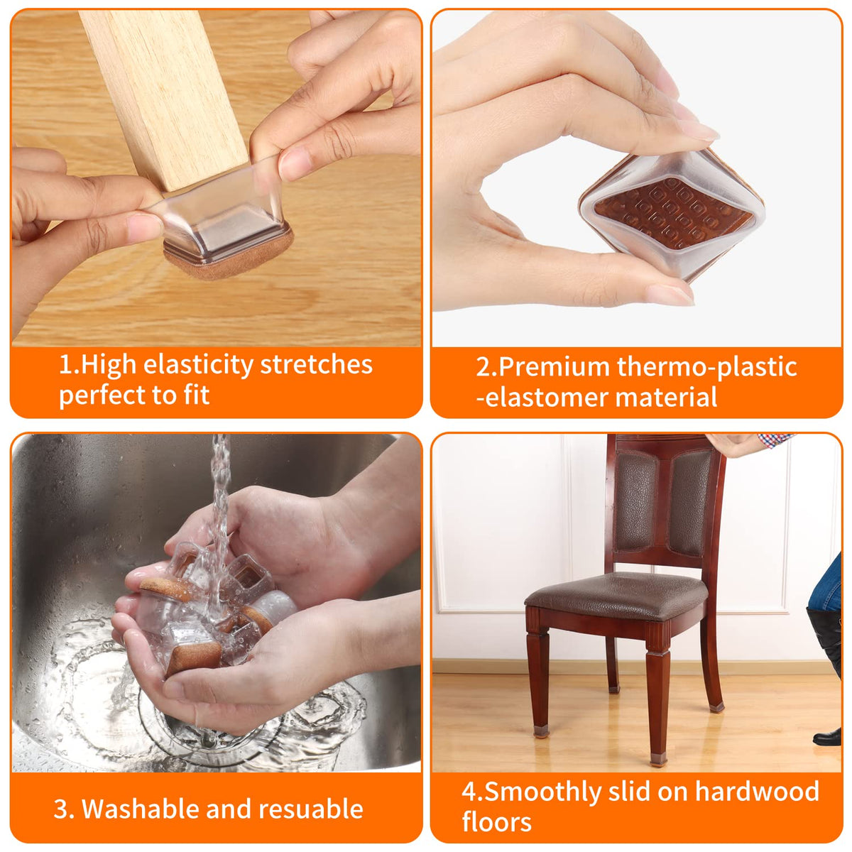 Chair Leg Floor Protectors for Hardwood Floors (24 Count)