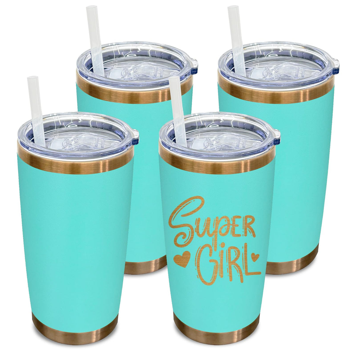 20 oz Tumbler Bulk Stainless Steel Tumblers with Lids and Straws MintGreen (4 Count)