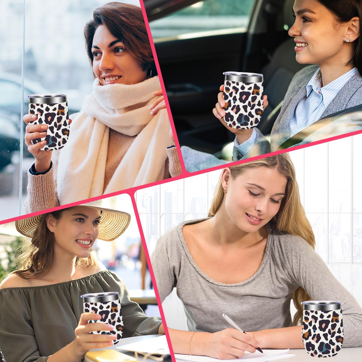 Leopard Print 12 oz Insulated Wine Tumbler with Lid