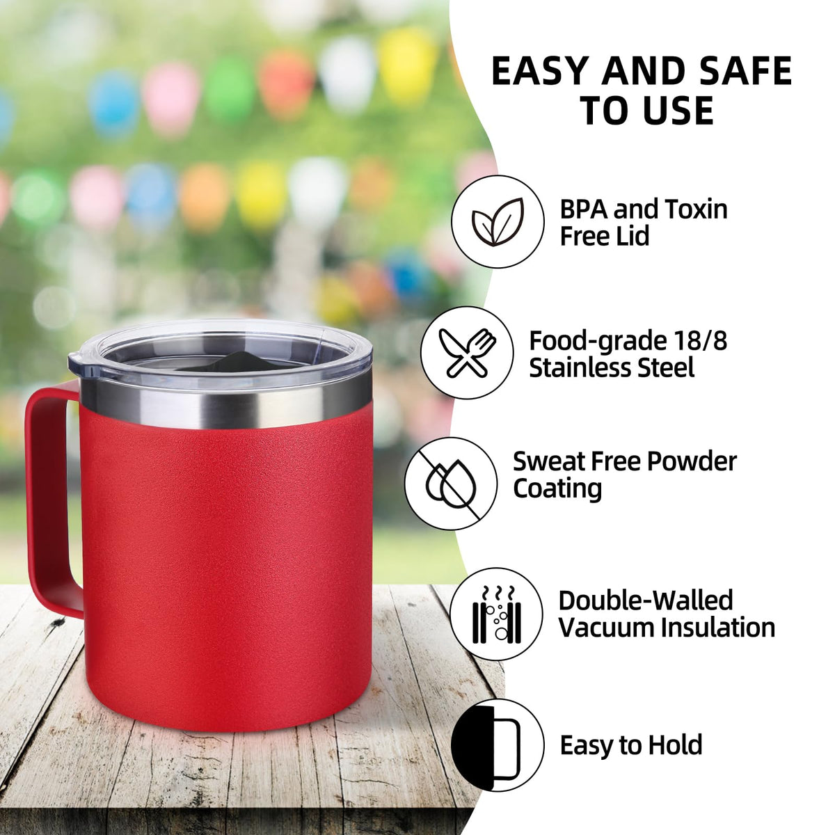 14oz Insulated Stainless Steel Coffee Mug with Lid Bulk 8 Pack (8 Count)