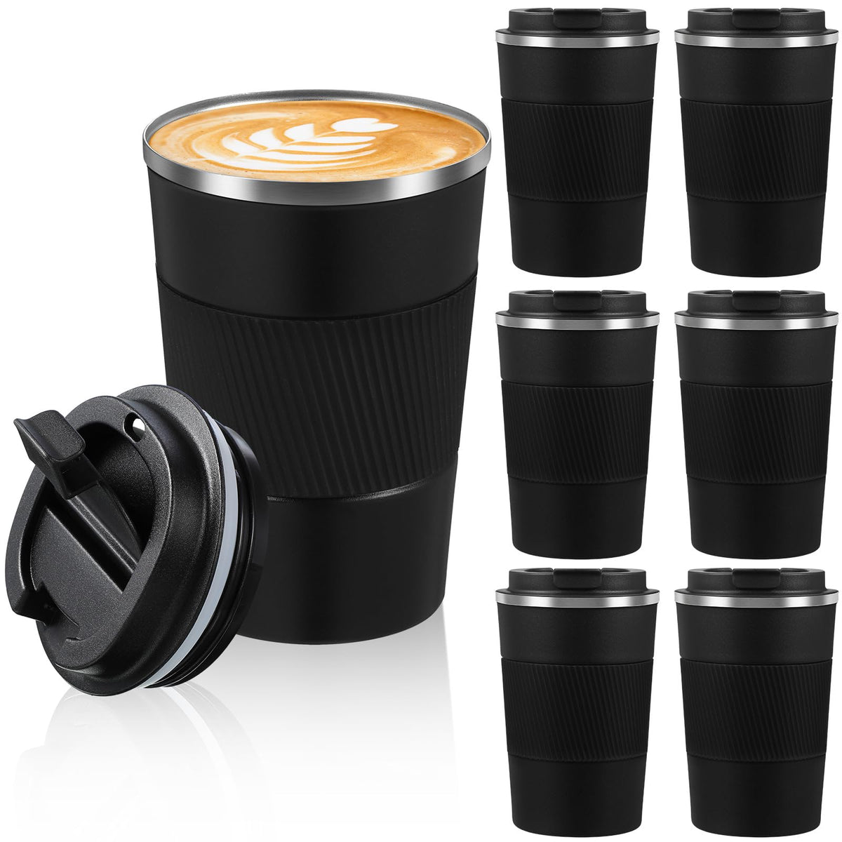 6 Pcs 12 oz Travel Coffee Mug with Lid Leakproof Coffee Tumbler Bulk Insulated Cup Stainless Steel Mug Reusable for Hot Cold Drink Tea (6 Count)