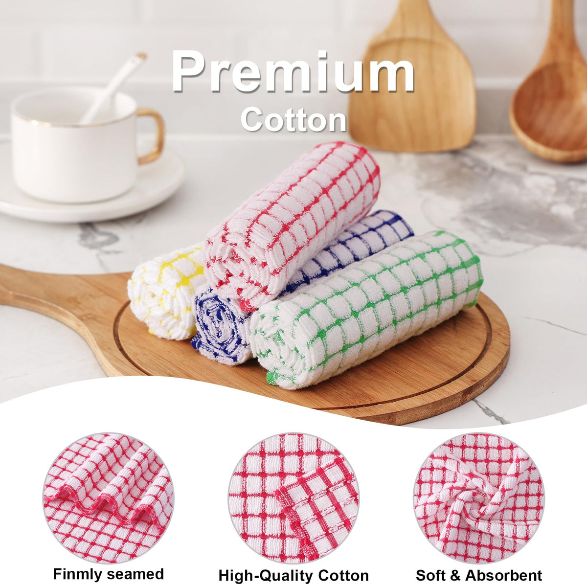 Cotton 12 Pack Kitchen Towels and Dishcloths Sets (12 Count)