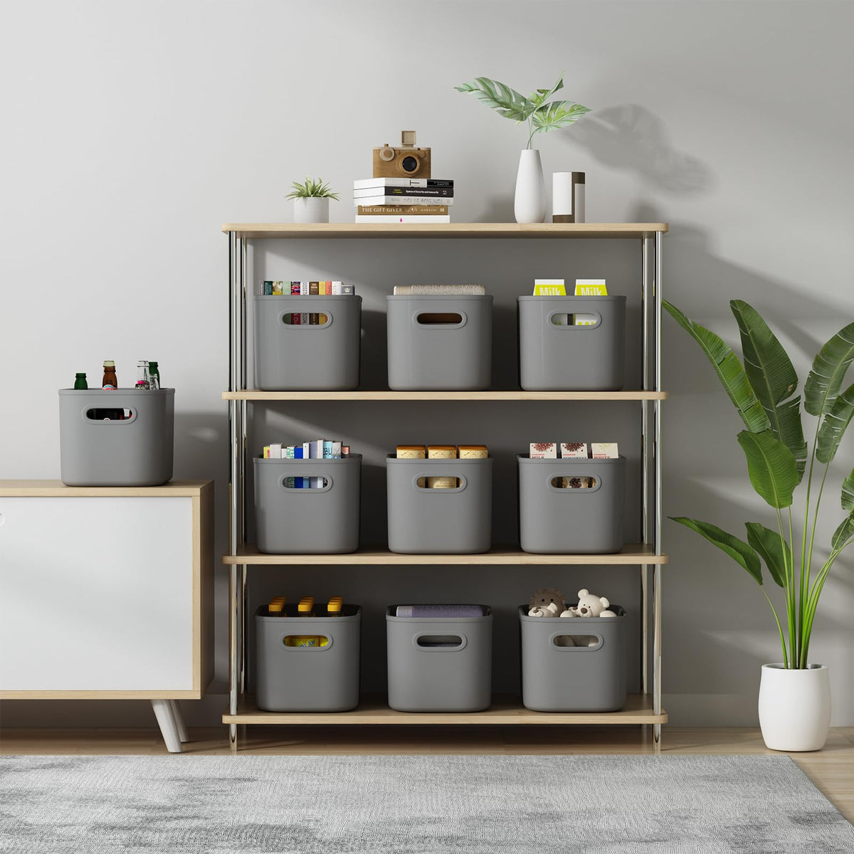 8 Pack Dark Grey Storage Bins with Lids Stackable Storage Container for Organizing (8 Count)