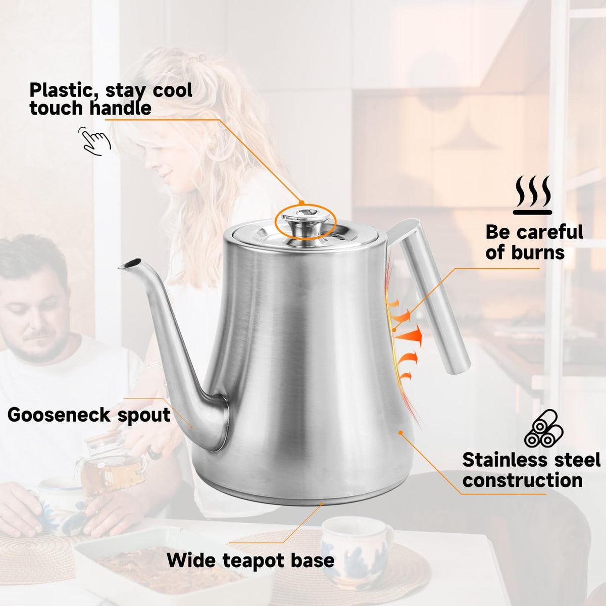 68OZ 2000ML Stainless Steel Teapot with Removable Infuser