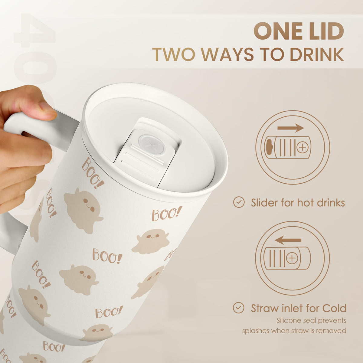 Boo Tumbler with Handle and Straw 40oz