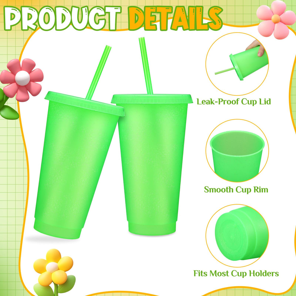 60 Pack Tumbler with Straw and Lid Bulk Cups for Gifts Glitter Plastic Coffee Cups 24 (60 Count)