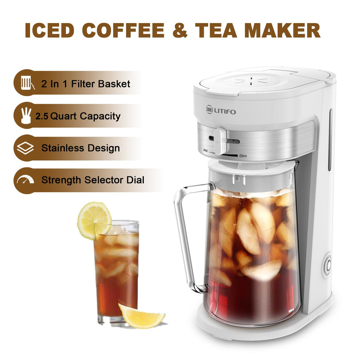 Iced Tea Maker and Iced Coffee Maker Brewing System with 2.5