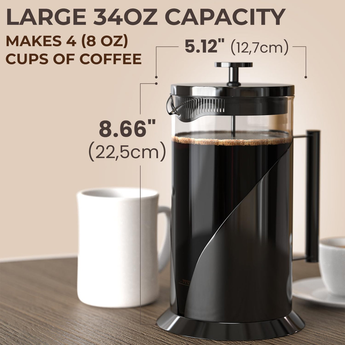 Stainless Steel French Press Coffee Maker 34 oz