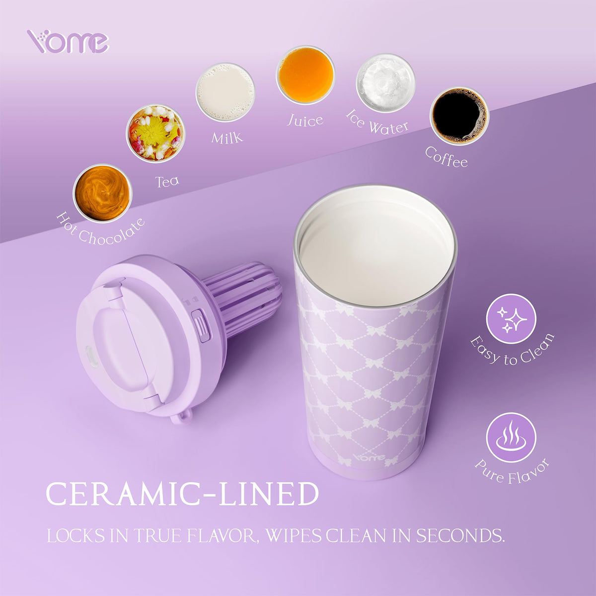 17oz Purple Bow Ceramic Lined Insulated Coffee Mug with Infuser for Women