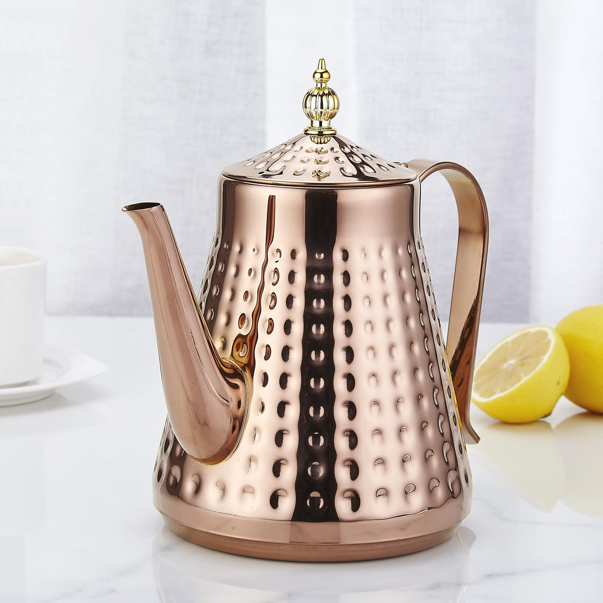 1.6L(54oz) Stainless Steel Hammer Patterned Teapot With Removeable Infuser,Loose leaf cover,Copper