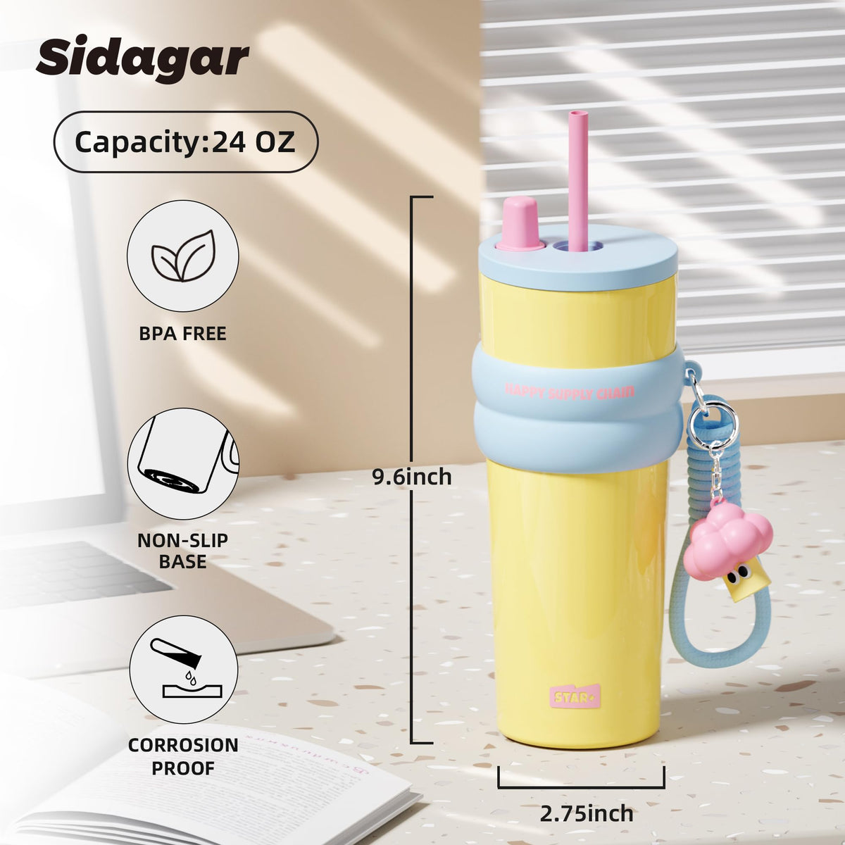 24 oz Stainless Steel Tumbler with Lid and Straw