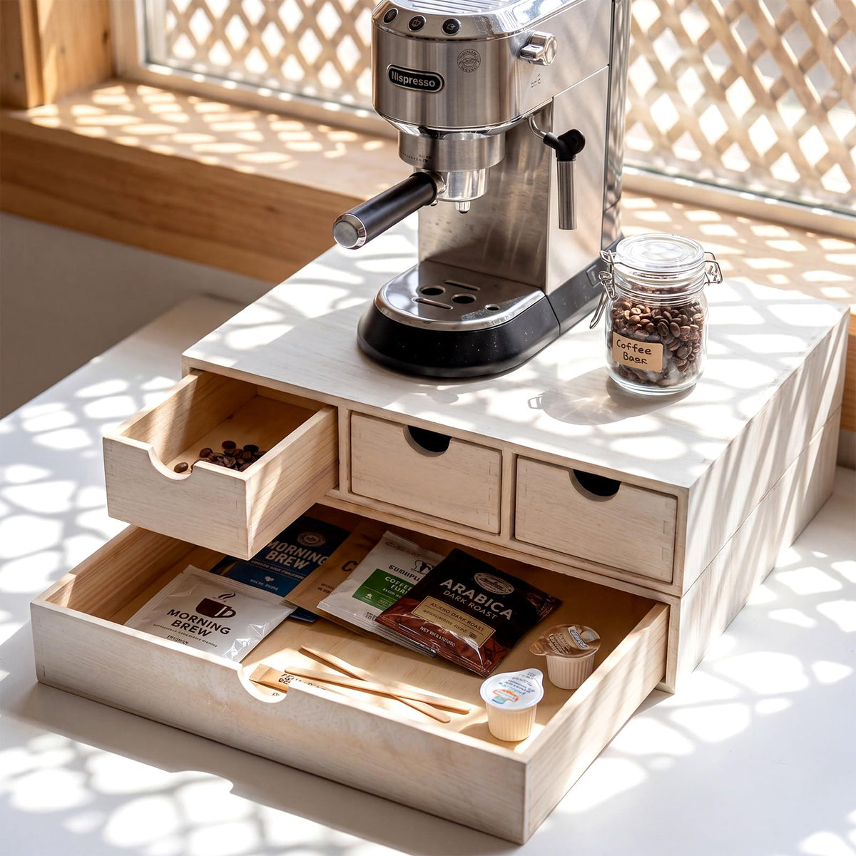 1 Pack Wooden Pod Holder Drawer Coffee Box