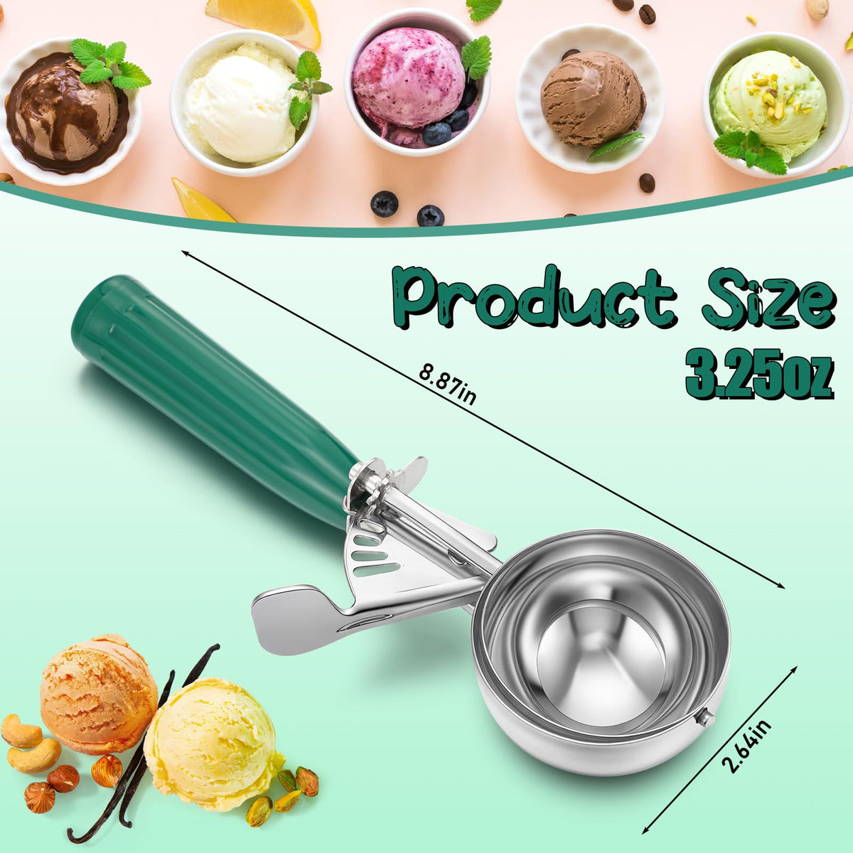 4 Pcs Ice Cream Scooper with Trigger (4 Count)