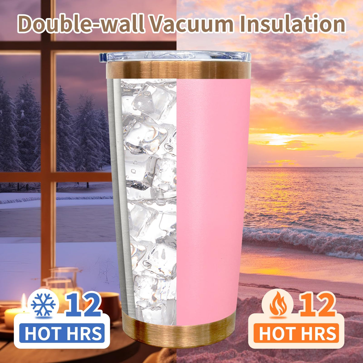 20 oz Insulated Tumblers Bulk With Lid and Straw Pink (12 Count)