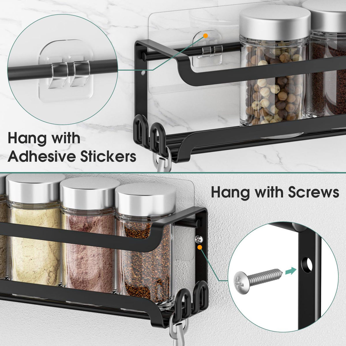 4 Pack Wall Mounted Spice Rack for Kitchen Cabinet (4 Count)