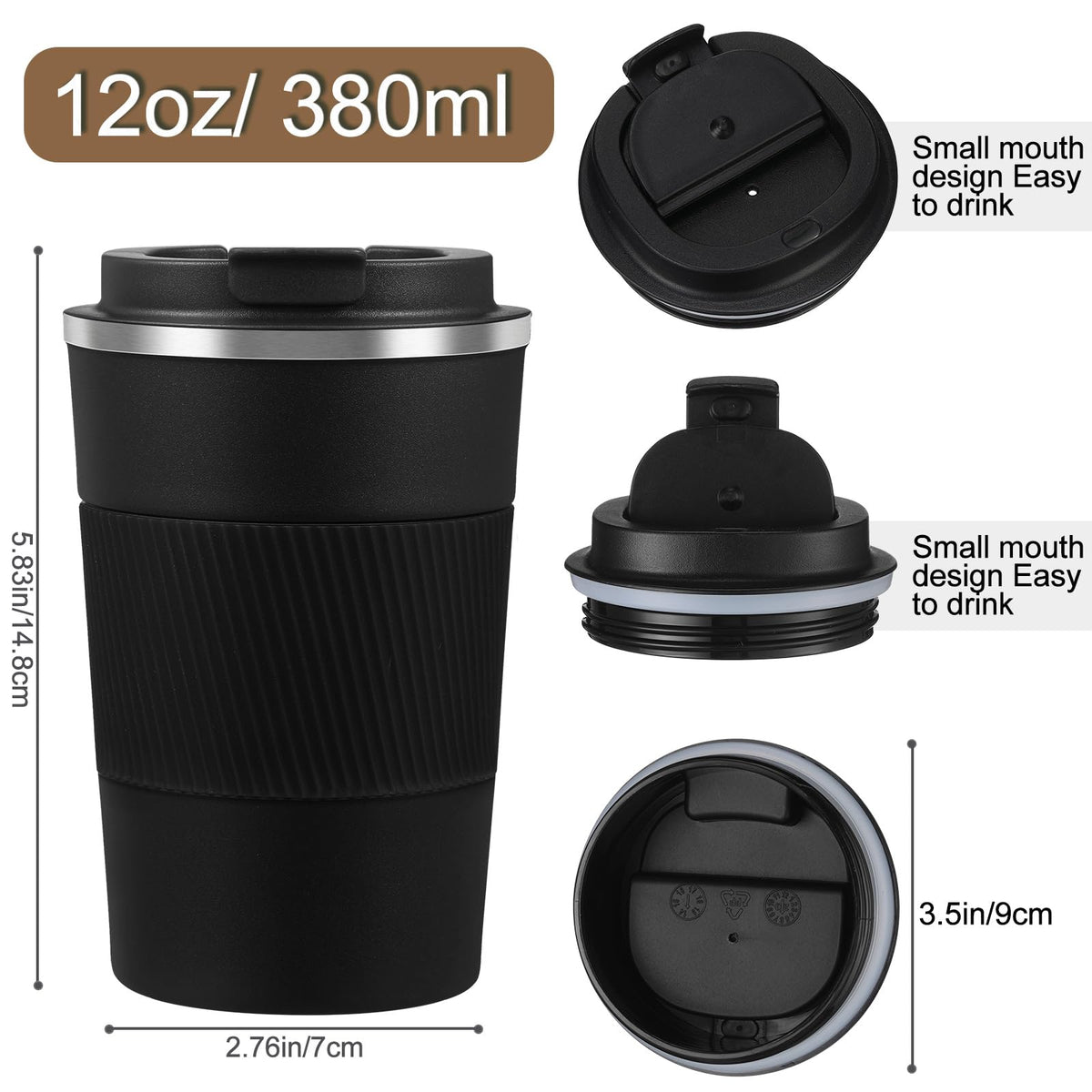 6 Pcs 12 oz Travel Coffee Mug with Lid Leakproof Coffee Tumbler Bulk Insulated Cup Stainless Steel Mug Reusable for Hot Cold Drink Tea (6 Count)
