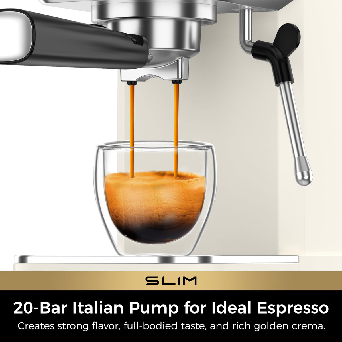 Slim Espresso Machine with Milk Frother for Home Cappuccino
