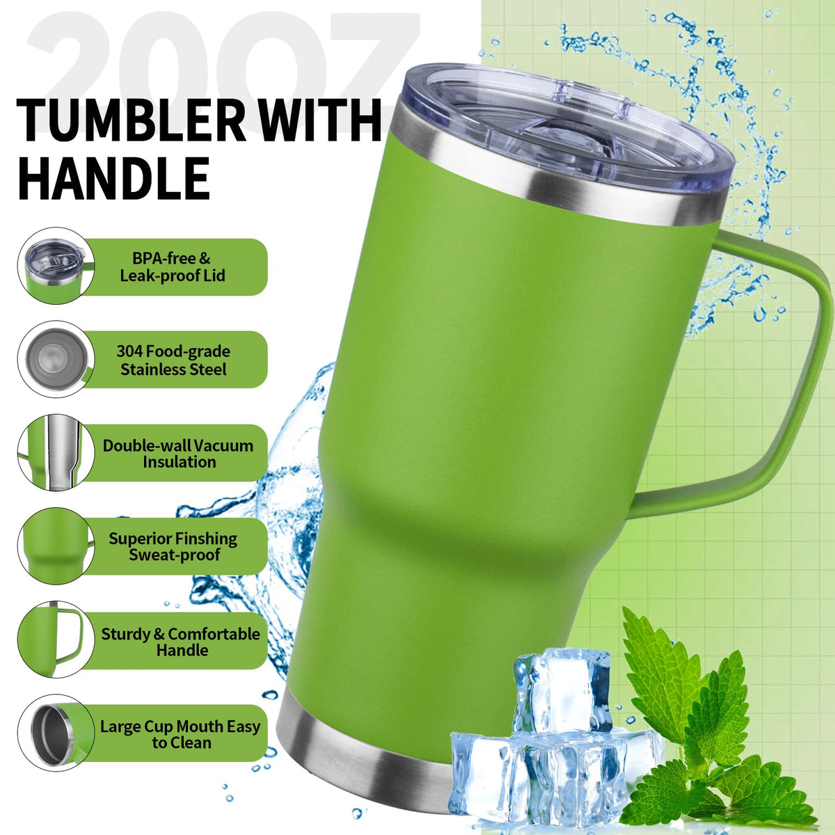 20oz Insulated Tumbler with Handle Stainless Steel Travel Coffee Mug with Lid and Straw Double Wall Vacuum Leak (4 Count)