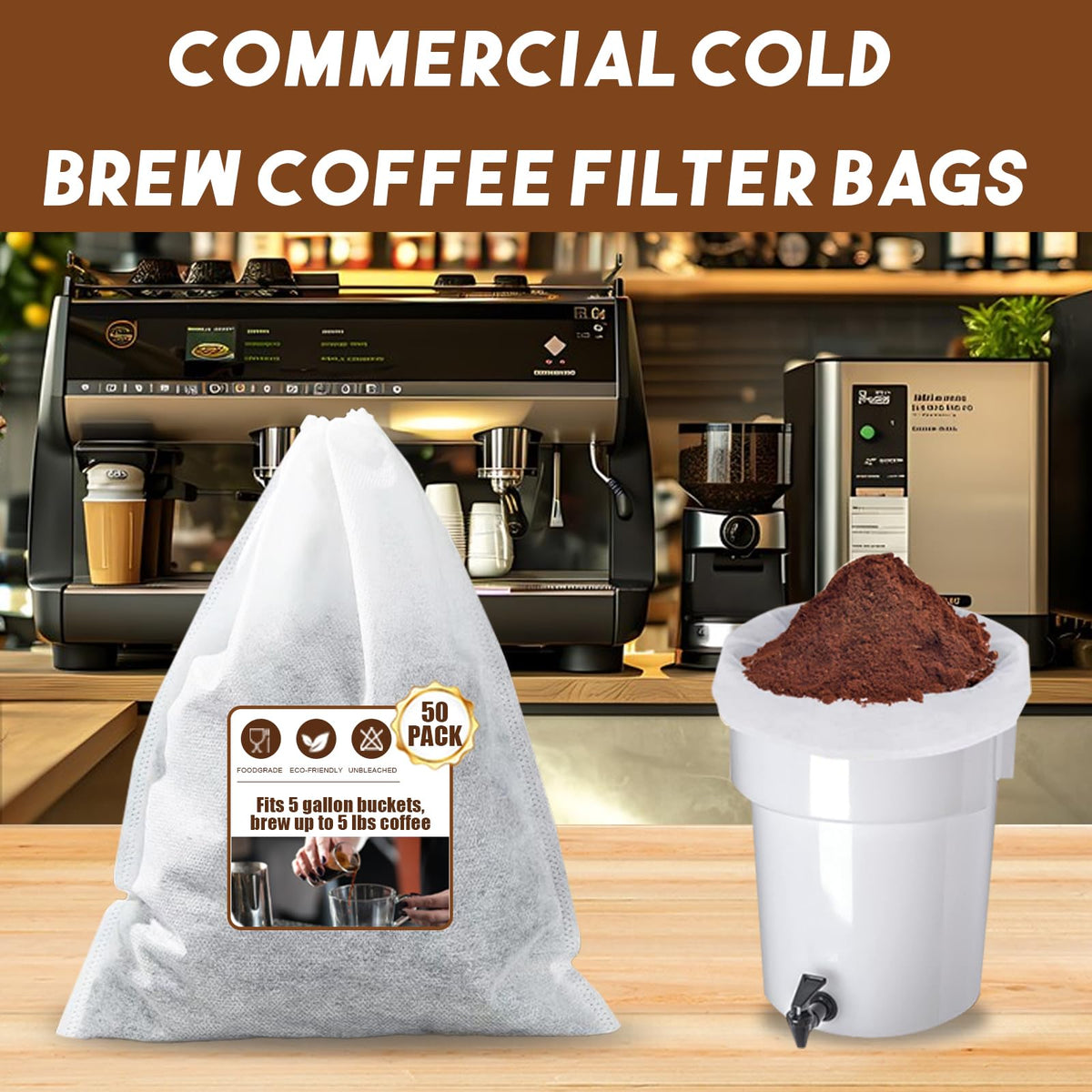 50 Pcs Commercial Cold Brew Coffee Filters for 5 Gallon Buckets & Commercial Cold Brew Coffee Makers (50 Count)