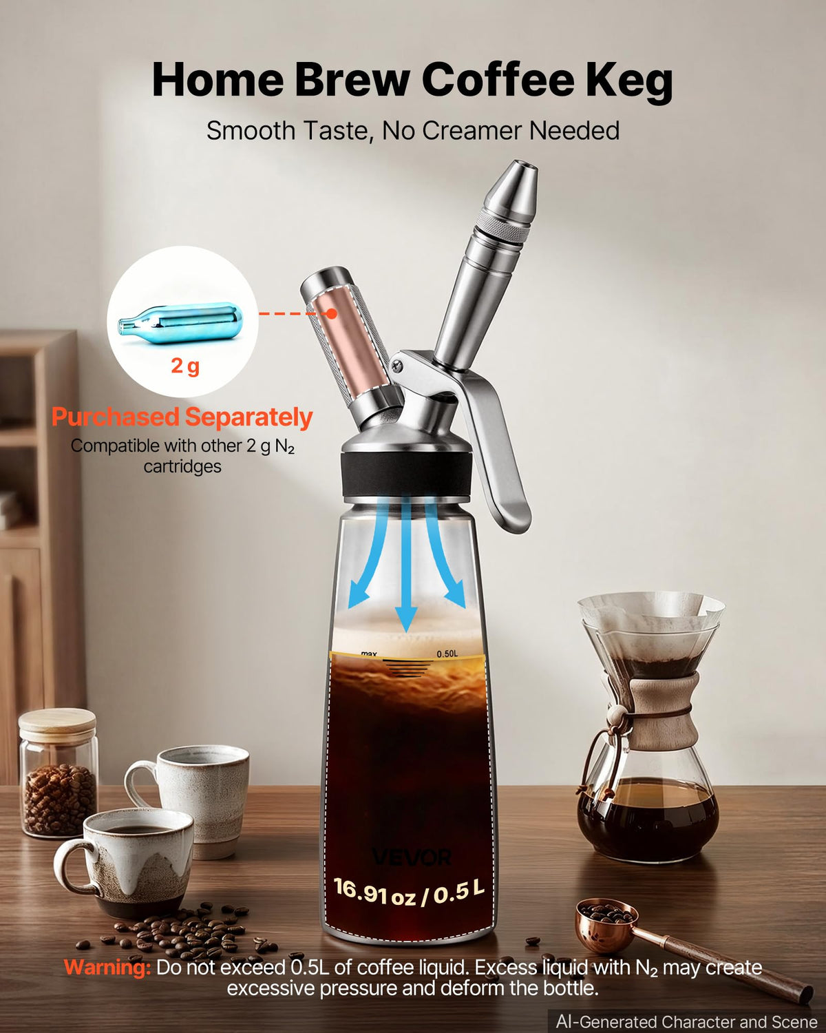 Nitro Cold Brew Coffee Maker 17 oz Nitrogen Dispenser System