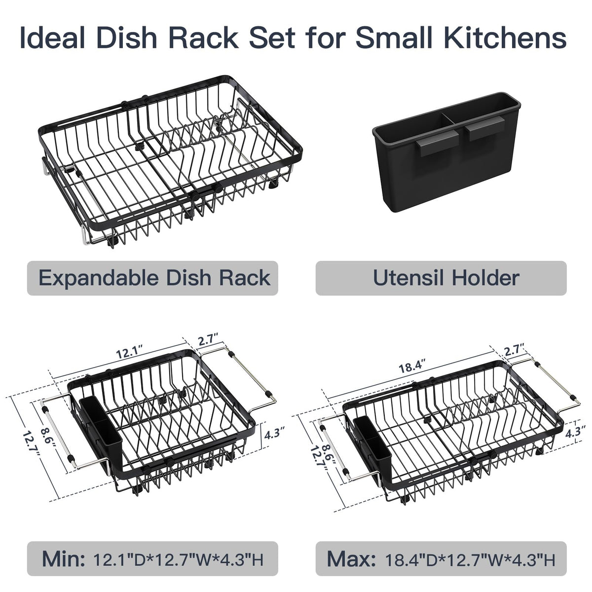 Dish Drying Rack Over The Sink with Utensil Holder