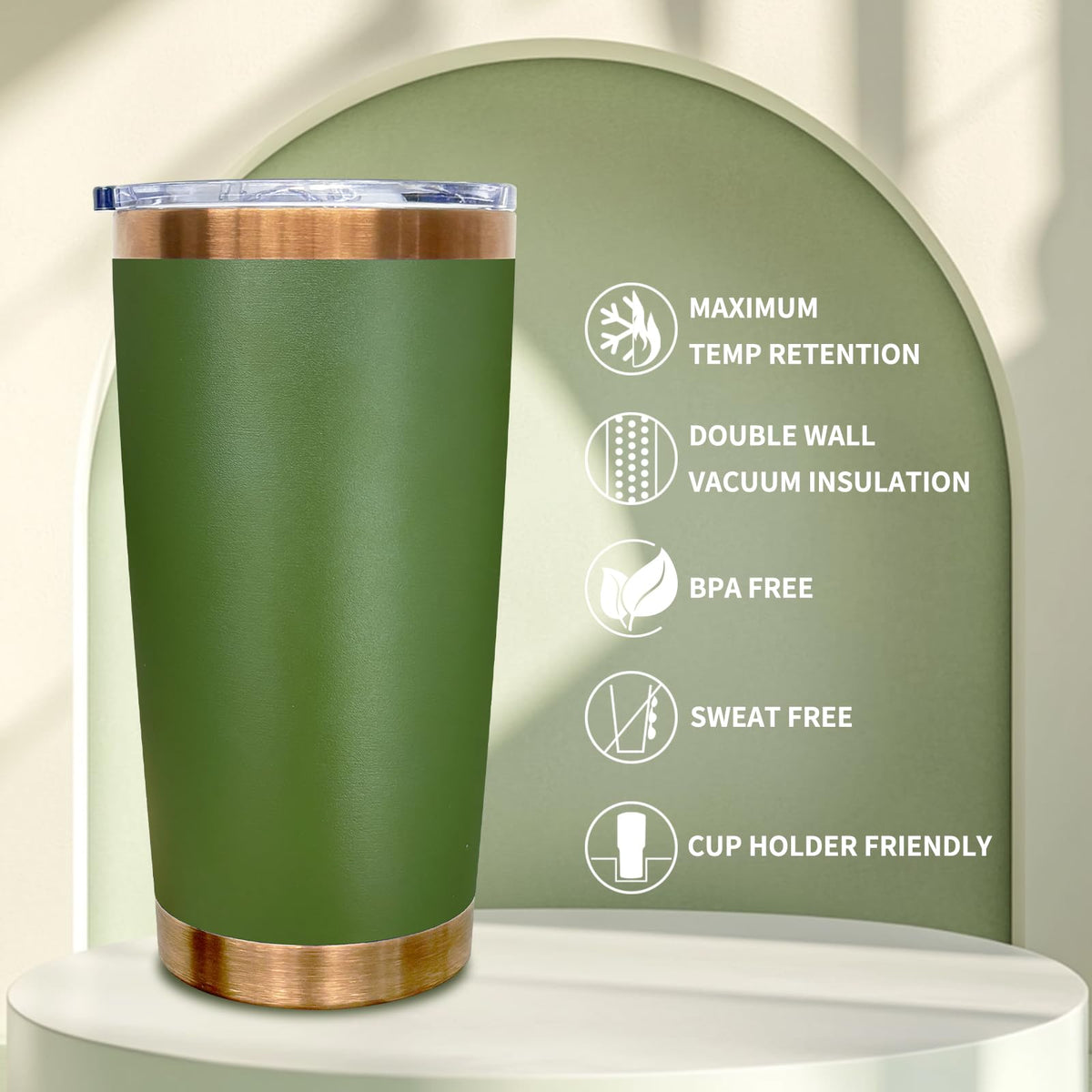 20 oz Tumbler Bulk Stainless Steel Tumblers with Lids and Straws Army Green (4 Count)