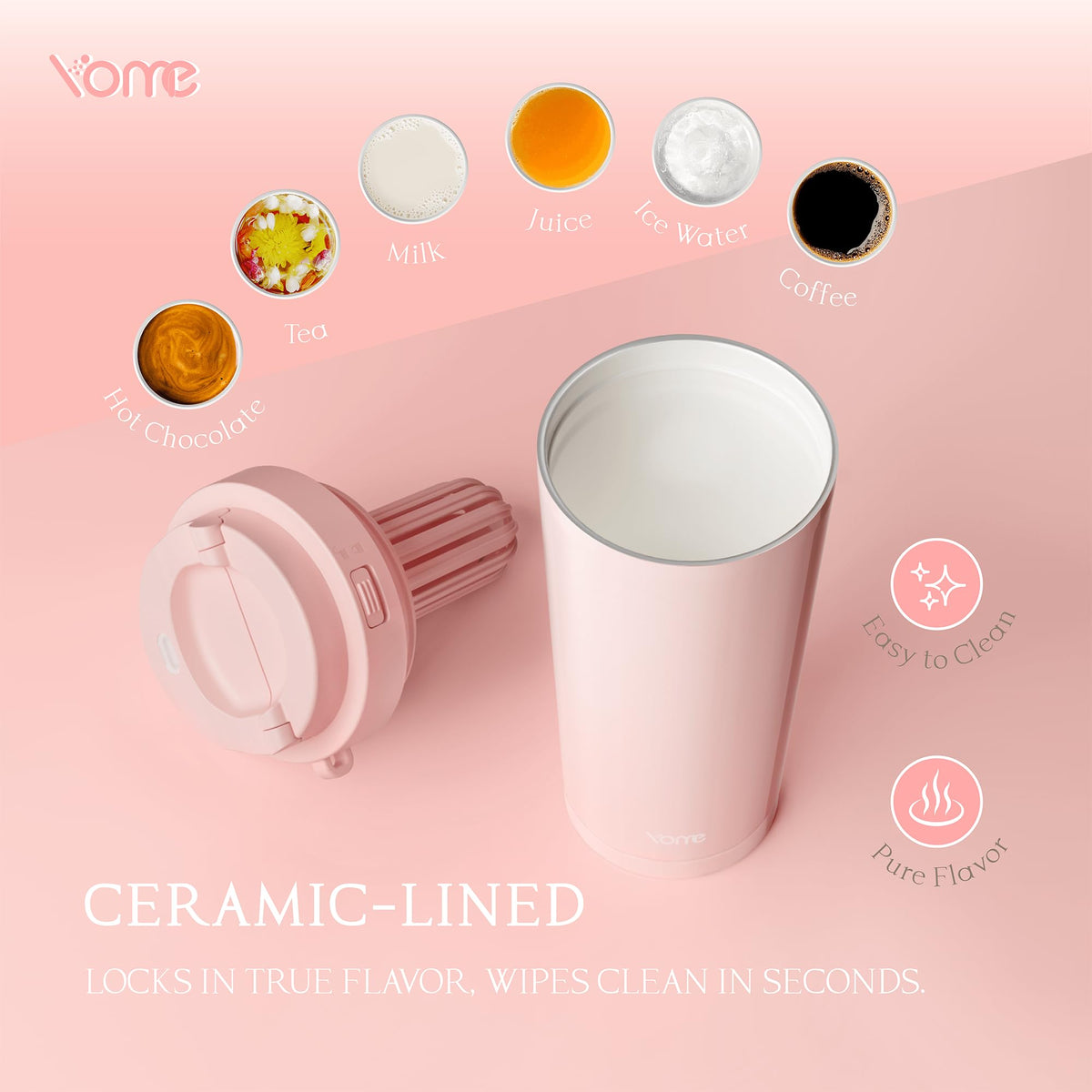 17oz Light Pink Ceramic Lined Insulated Travel Coffee Mug with Infuser for Women