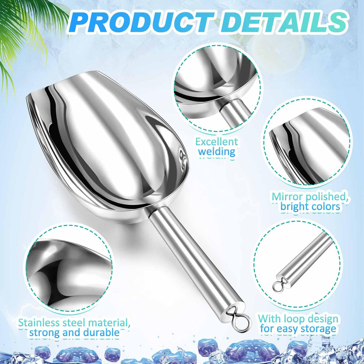 Stainless Steel Ice Scoop Set of 5 (5 Count)