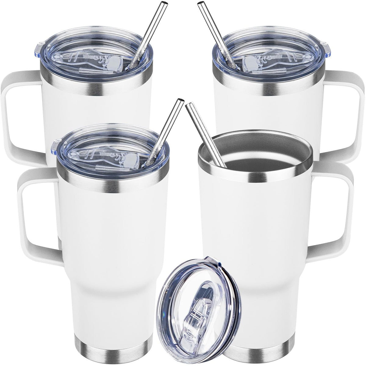 20 oz Tumbler with Handle Stainless Steel Insulated Coffee Mug Tumbler with Lid and Straw Double Wall Vacuum Insulated Coffee Mug Leak Proof Travel Mug for Hot and Cold Drink (4 Count)