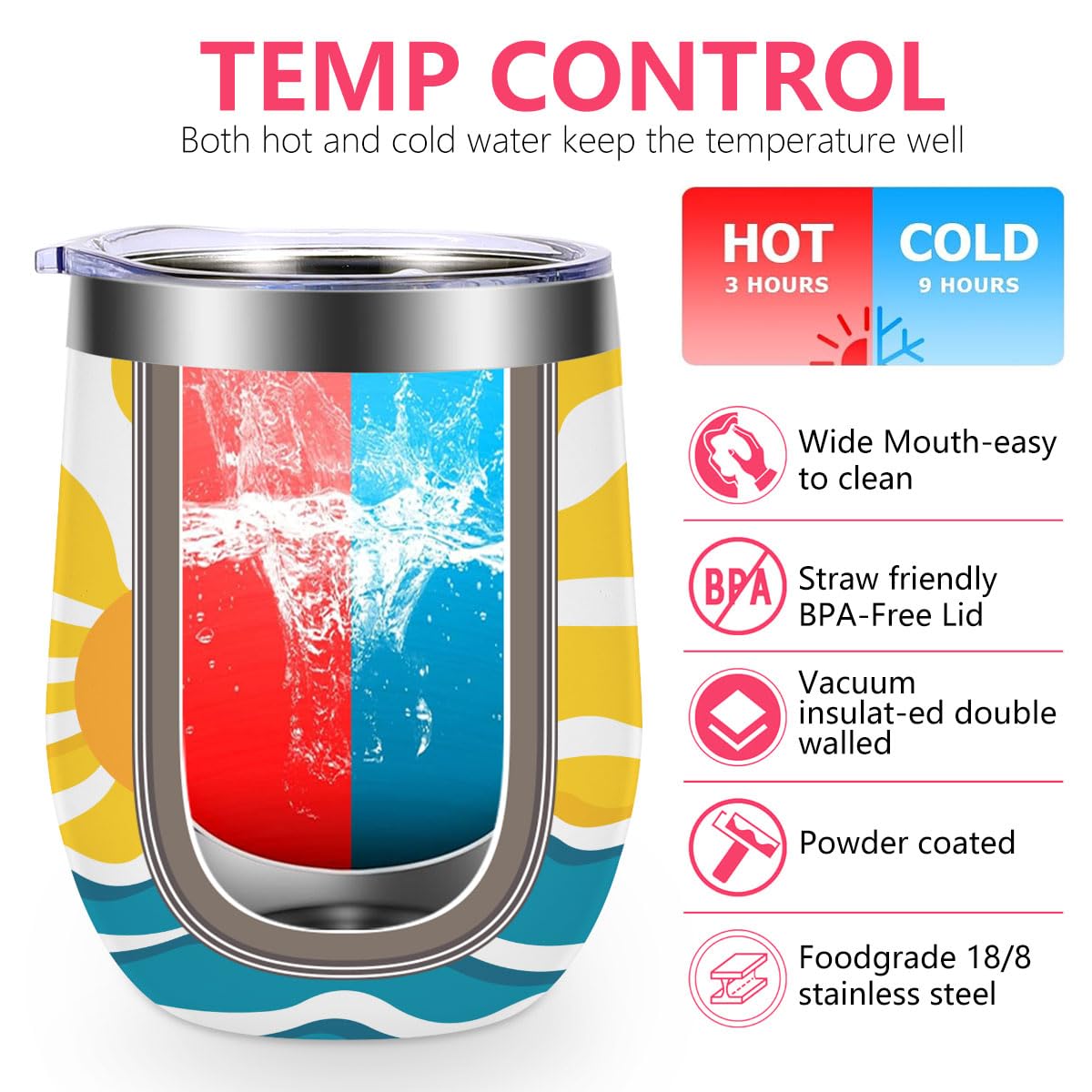 Beach Gifts for Women 12 oz Insulated Wine Tumbler with Lid