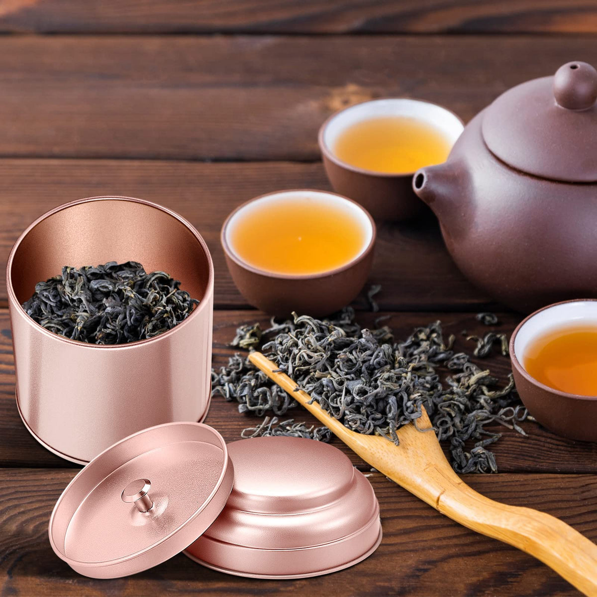 12 Pcs Tea Tin Canister with Airtight Double Lids Round Tin Can Box Small Kitchen Tea Canister Loose Leaf Storage Containers for Loose Bags Coffee Sugar Candy Spices