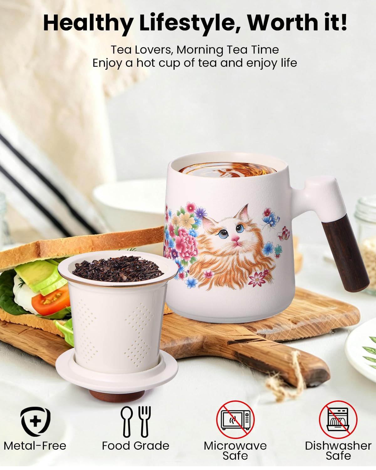 Ceramic Tea Infuser Cup with Lid