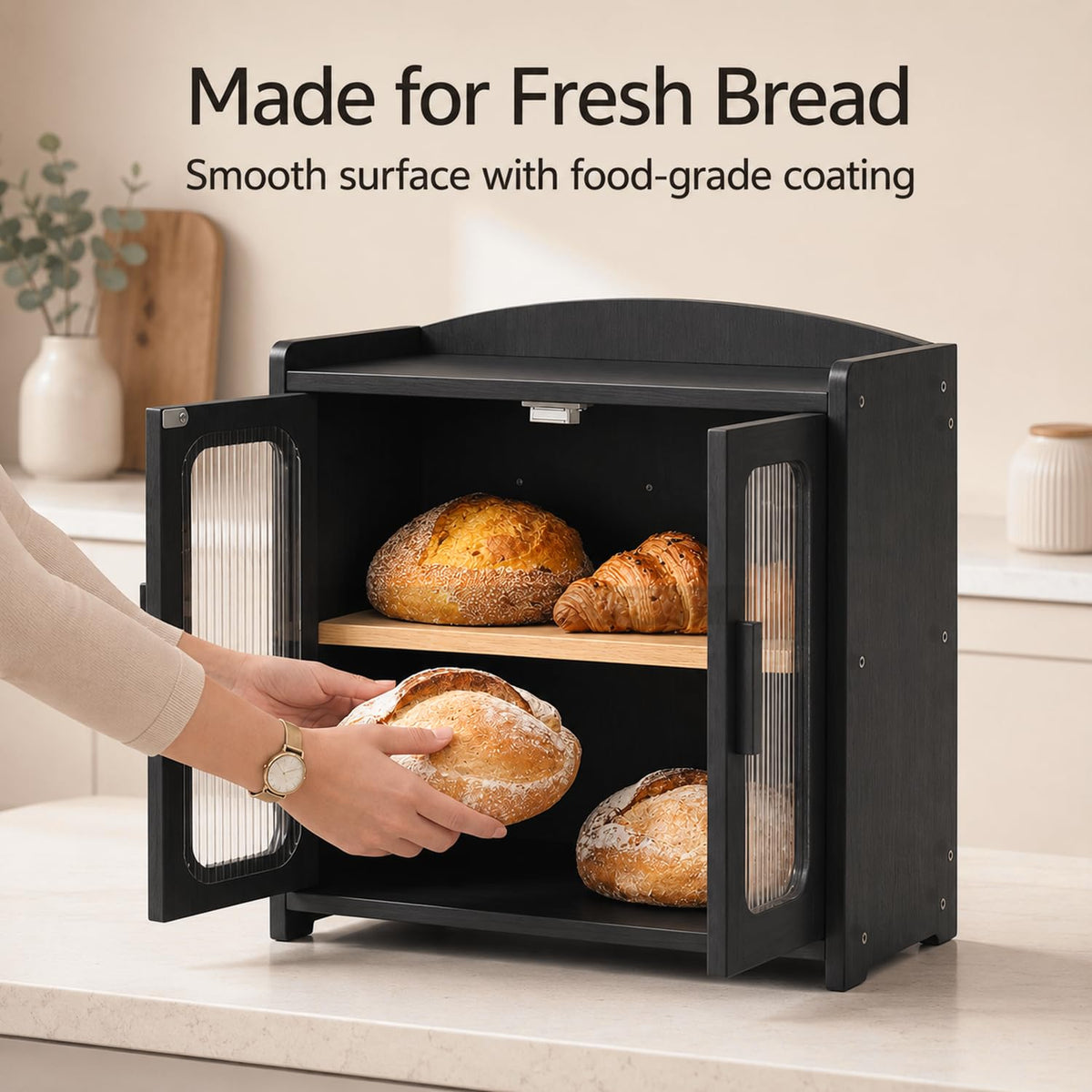 Premium Solid Wood Bread Box for Kitchen Countertop