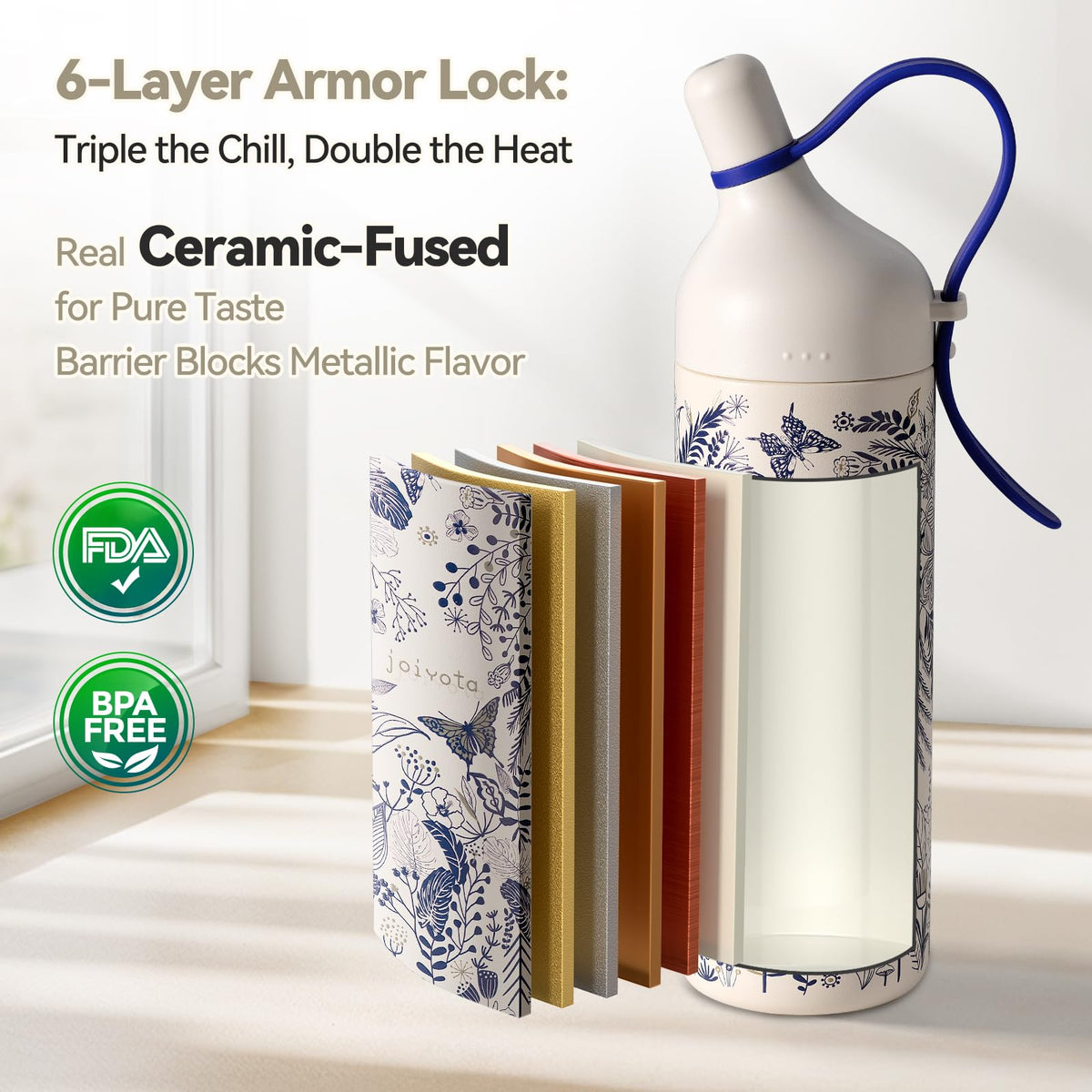 26oz Ceramic Lined Water Bottle with Straw and Lid