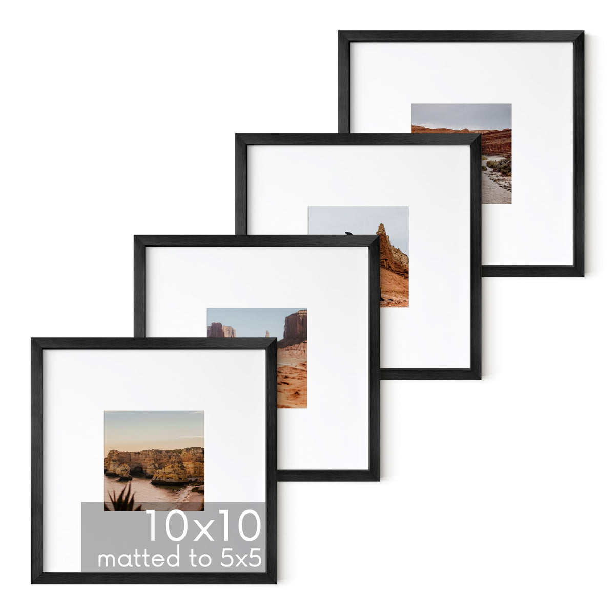 10x10 Black Metal Picture Frames Matted to 5x5 (4 Count)