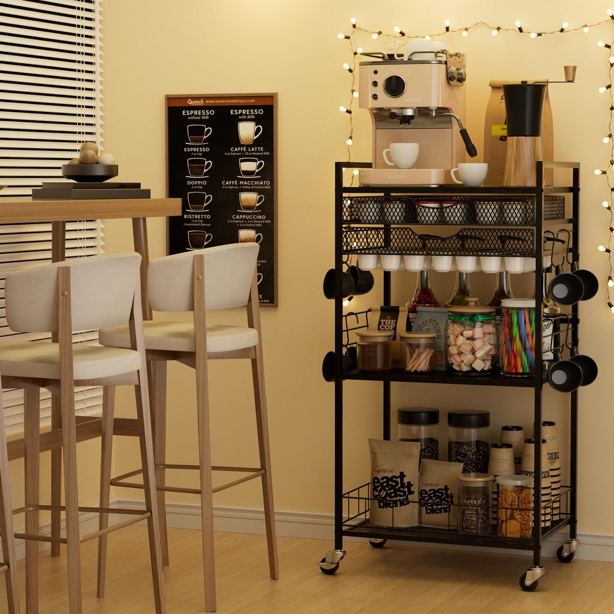 Coffee Bar Station with Storage Drawer (5 Count)
