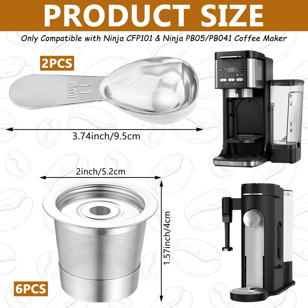6 Pack Reusable K Cups Coffee Pods for Ninja Coffee Maker PB051 & CFP101 (8 Count)