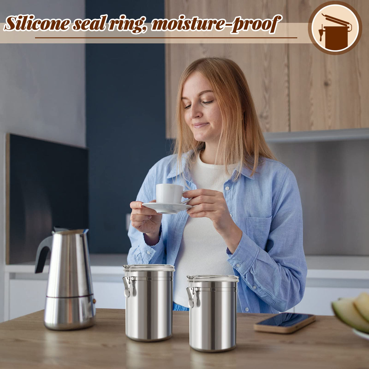 9 Pcs Stainless Steel Kitchen Canister 62 fl oz with Airtight Clear Clamp Lid (9 Count)