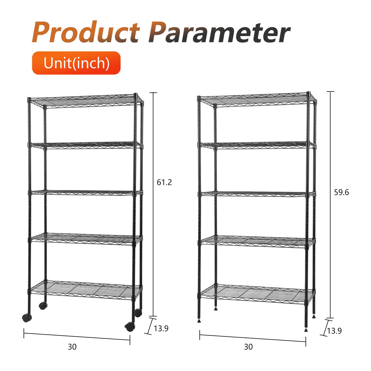 Adjustable 5 Tier Metal Shelf with Wheels (5 Count)