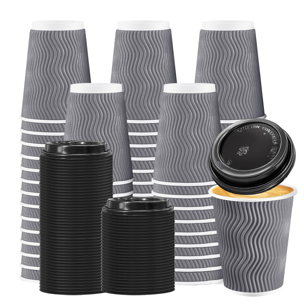 50 Pack 12 oz Paper Coffee Cups with Lids Disposable for Hot Drink (50 Count)