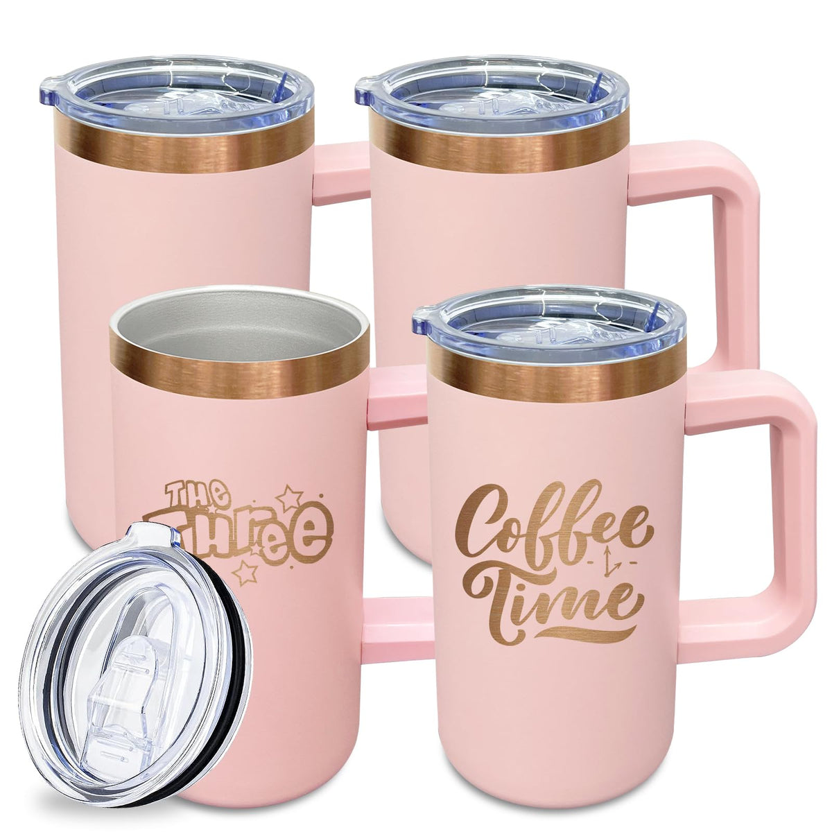 22oz Insulated Coffee Mug Bulk with Handle and Lid Pink (4 Count)