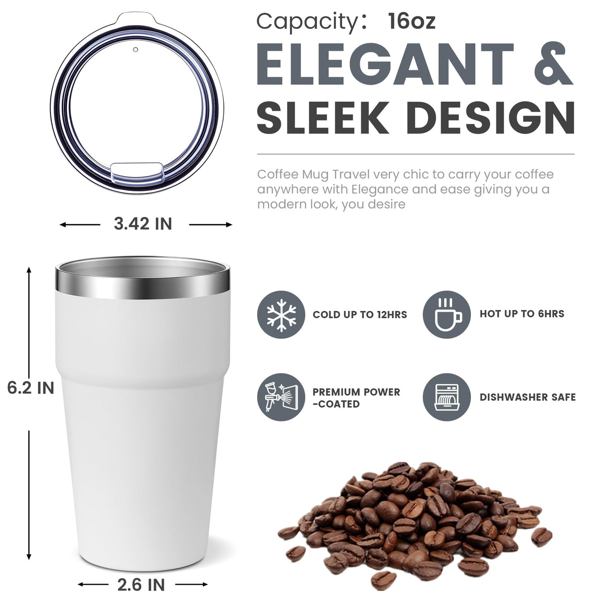 16oz Tumbler Double Wall Vacuum Insulated Travel Mug Bulk (12 Count)