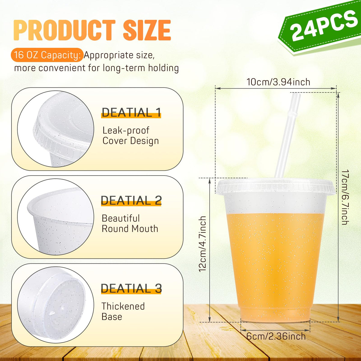 24 Pack 16 oz Plastic Tumblers with Lid and Straw Reusable Cups