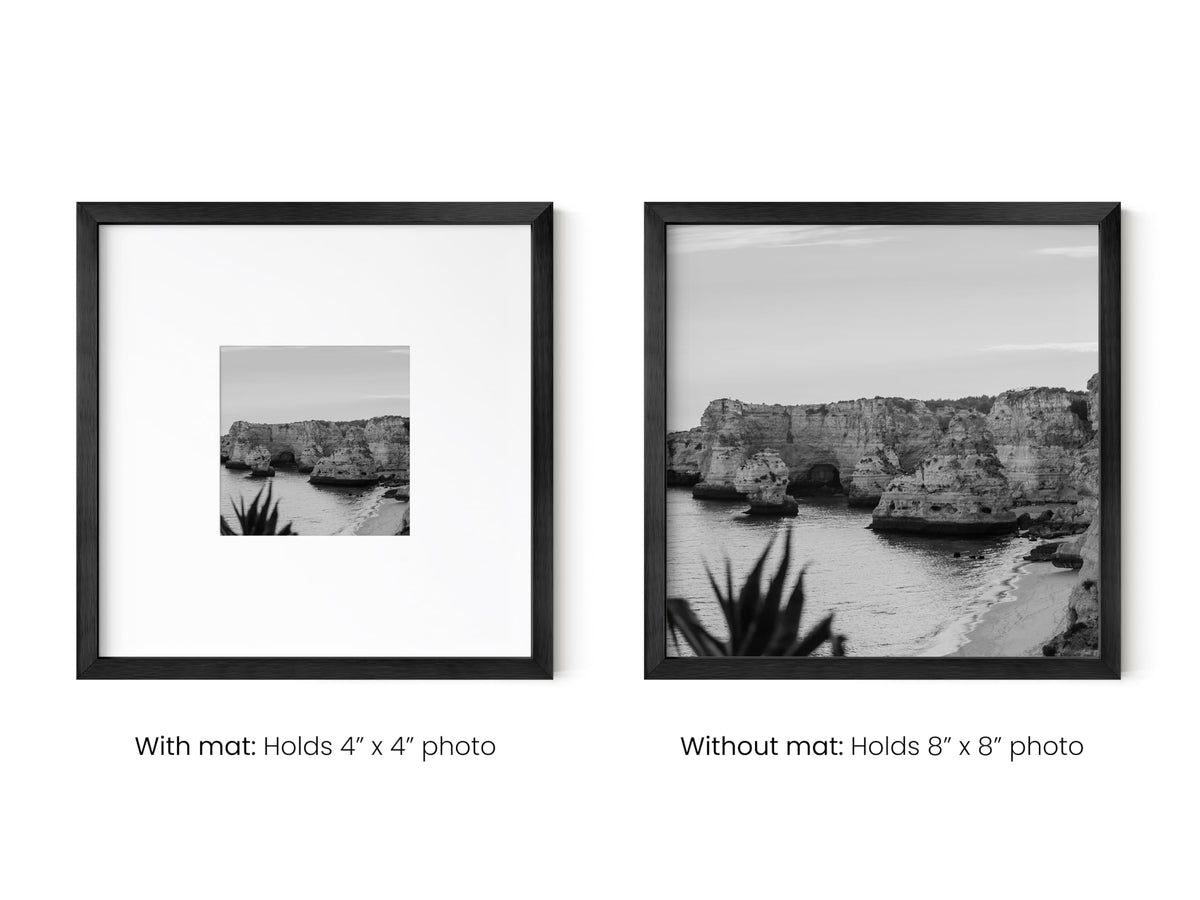 8x8 Black Metal Picture Frames Matted to 4x4