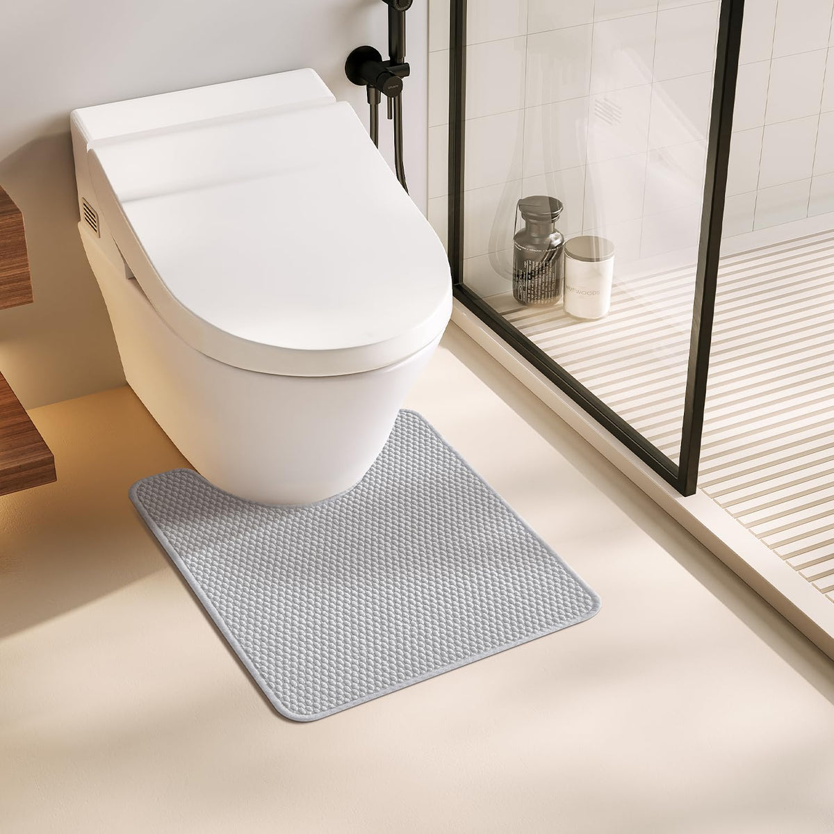 Toilet Rug Thin Toilet Rugs U Shaped Washable Non Slip Absorbent Quick Dry Low Pile Toilet Mat (480 sq in)
