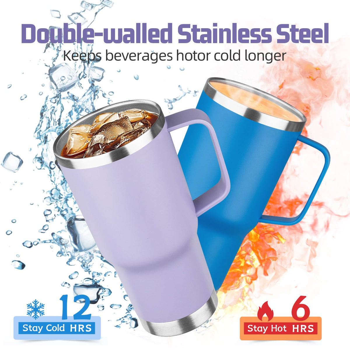 20 oz Tumbler with Handle Stainless Steel Insulated Coffee Mug Tumbler with Lid and Straw Double Wall Vacuum Insulated Coffee Mug Leak Proof Travel Tumbler for Hot and Cold Drink
