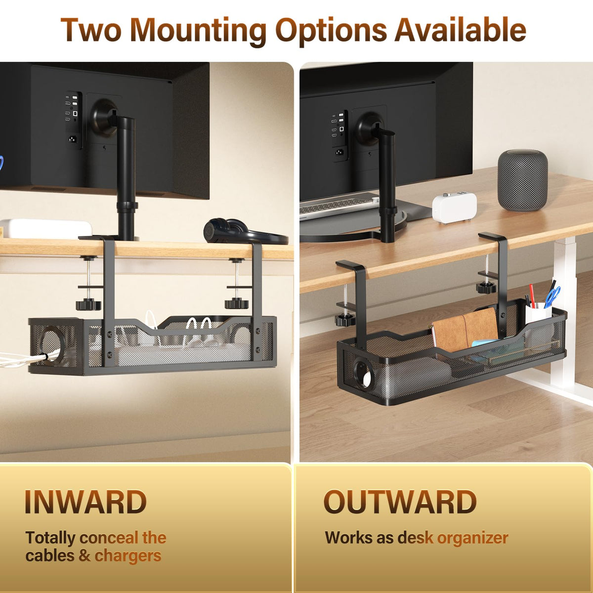 Upgraded] 2 Pack Under Desk Cable Management Tray (2 Count)