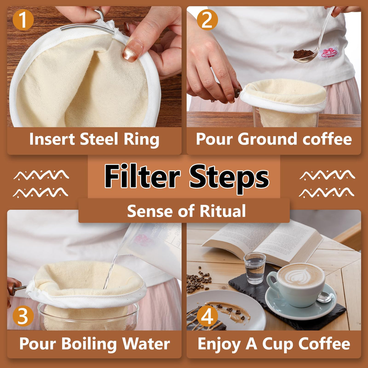 Flannel Cloth Coffee Filter with Wooden Handle