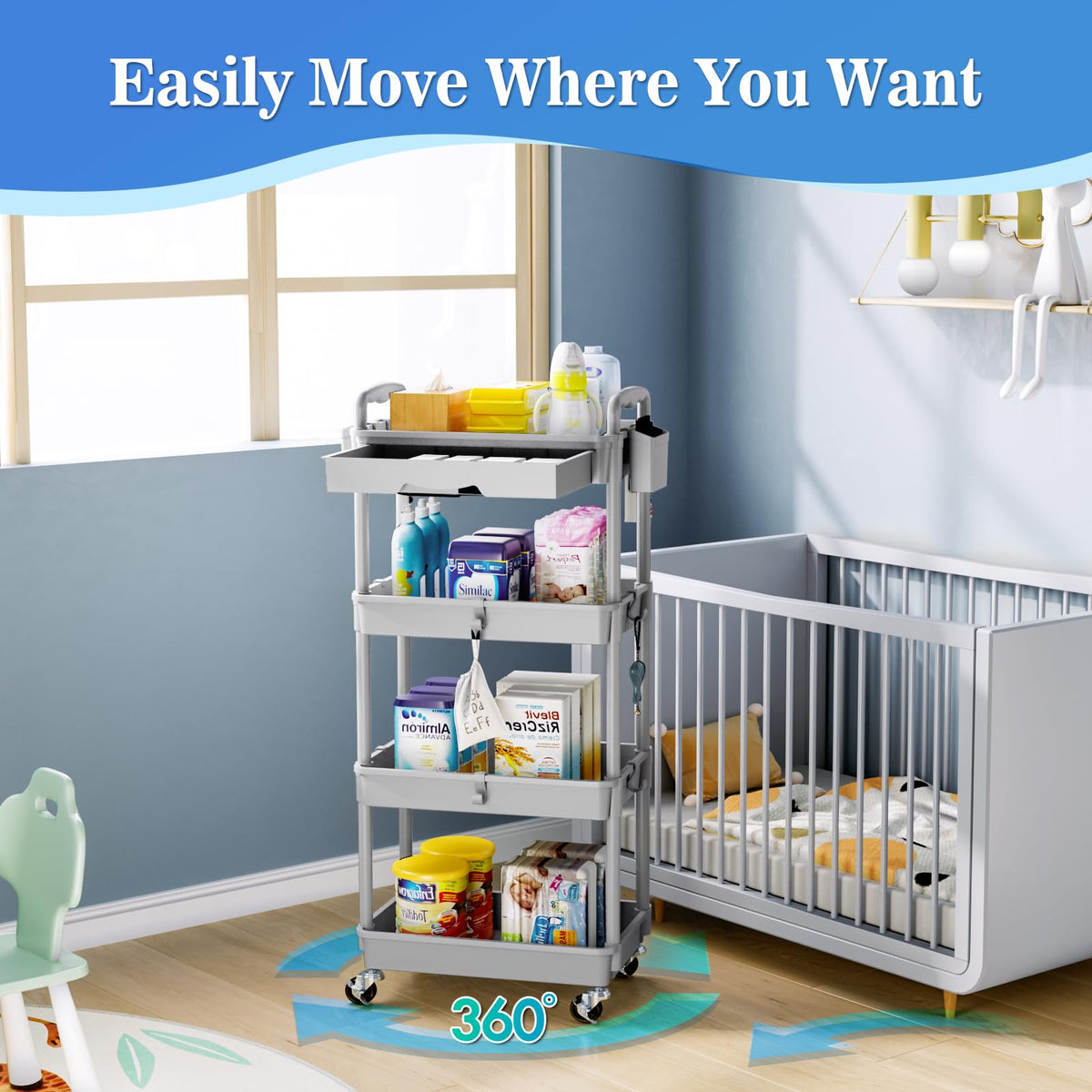 4 Tier Rolling Cart with Drawer