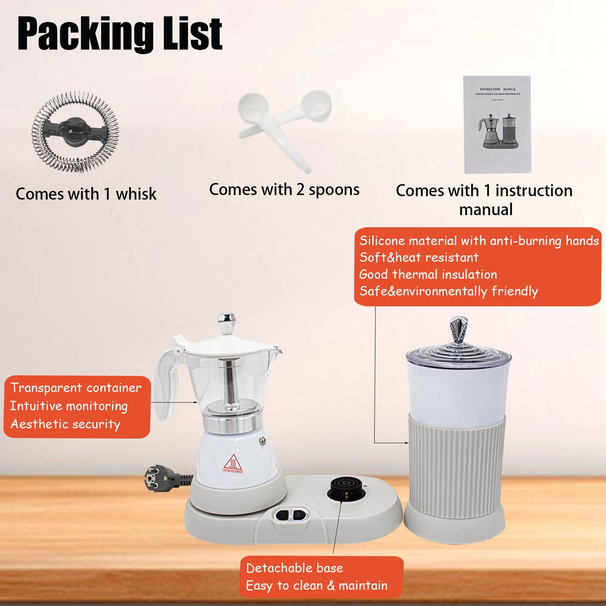 Espresso Maker with Milk Frother Electric Moka Pot 2 (3 Count)